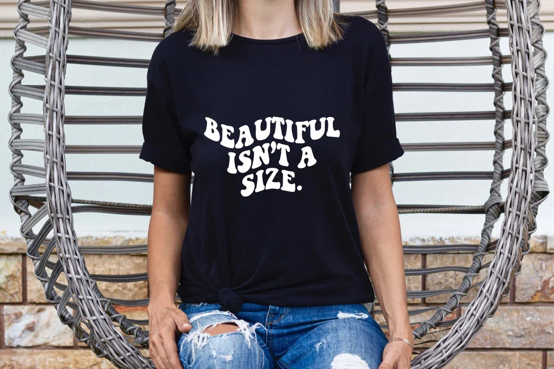 Skuggnas Beautiful Isn't A Size Funny Graphic T-shirt Body Positivity Shirt Aesthetic Cute Shirt Short Sleeevd Fashion t shirt