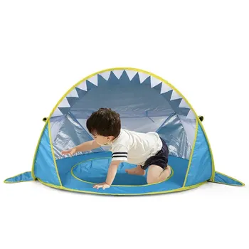 Pop Up Baby Pool with Beach Tent, Portable Shark Sun Shelter Tent with UPF UV 50+ Protection for Toddler