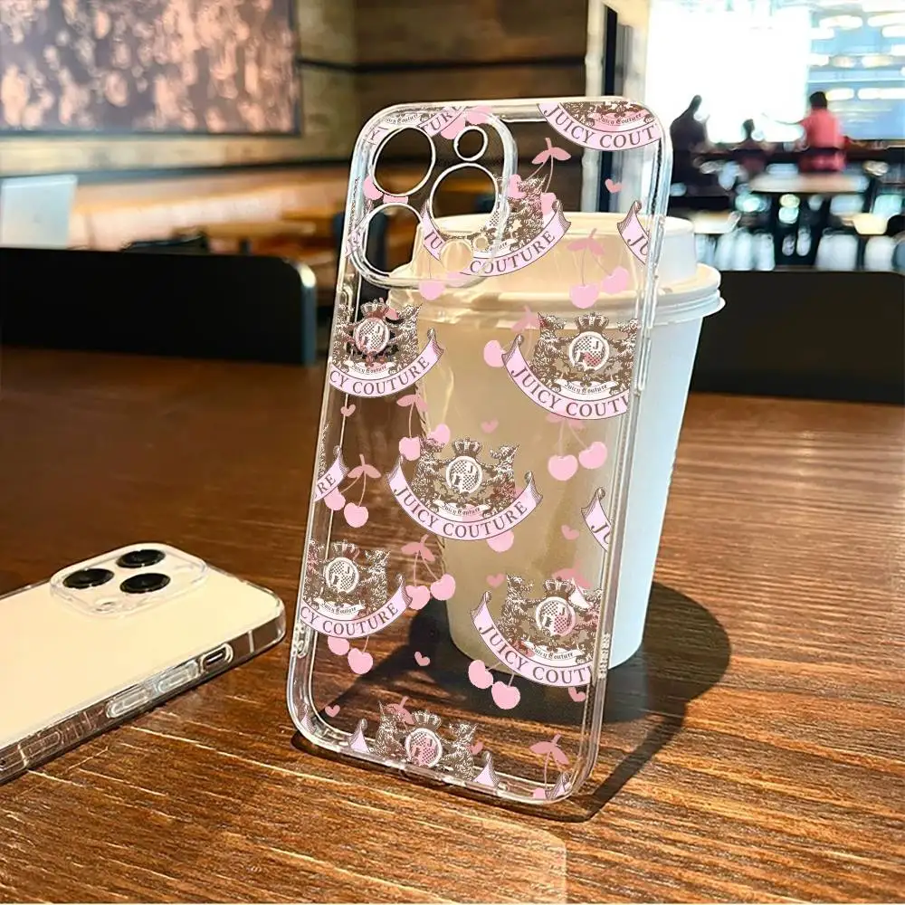 Juicy Couture-e Funda de teléfono para iPhone17,16,15,14,13,12,11 Plus,Pro Max Funda transparente suave