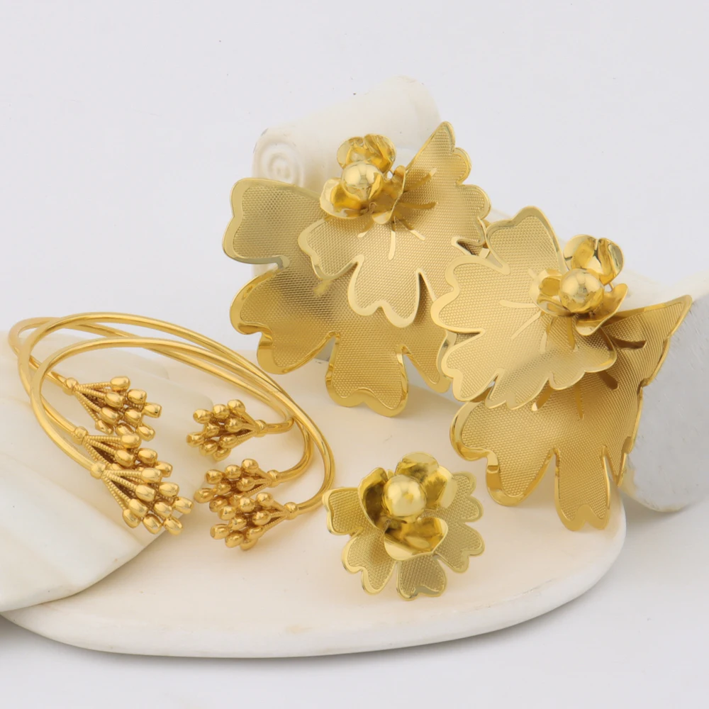 

2025 France Gold Color Butterfly Shape Elegant Earrings Bangle And Ring Set For Women Trendy Jewelry Accessories Gift For Party