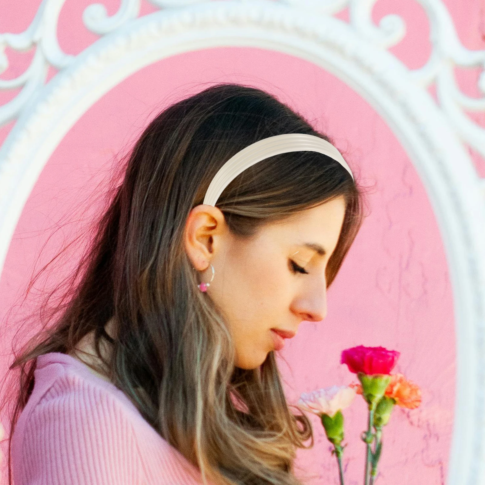 

4Pcs Striped Retro Headbands 2cm Resin Vintage Hair Accessories Non Slip Teethed Headband Set for Women Everyday Use