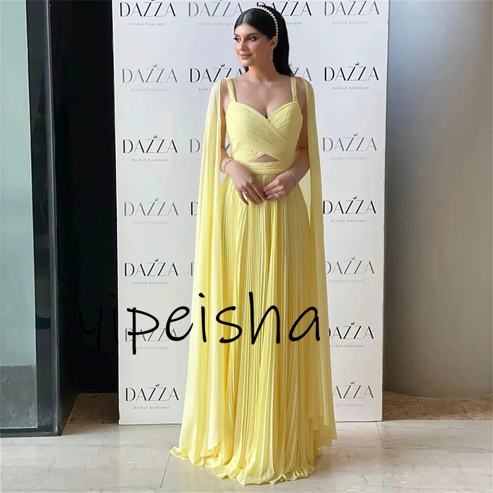 Customized 2024 Elegant Luxury Chiffon Spaghetti Party Dress Cloak A-line Draped Quinceanera Dresses Yello Women's Wedding Ladie