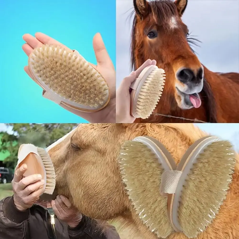 1Pcs New Shedding Horse Grooming Brush Hair Detangling Handheld Horse Hair Scrapers Wooden Cleaning Tool for Daily Grooming