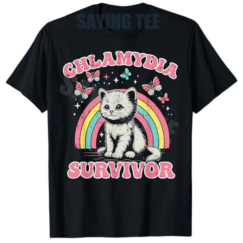 

Survivor Cat Funny Cringe Weird Adult Humor Inappropriate T-Shirt Y2k Kitten Sarcasm Saying Tee Women Fashion Cat Lover Art Tops