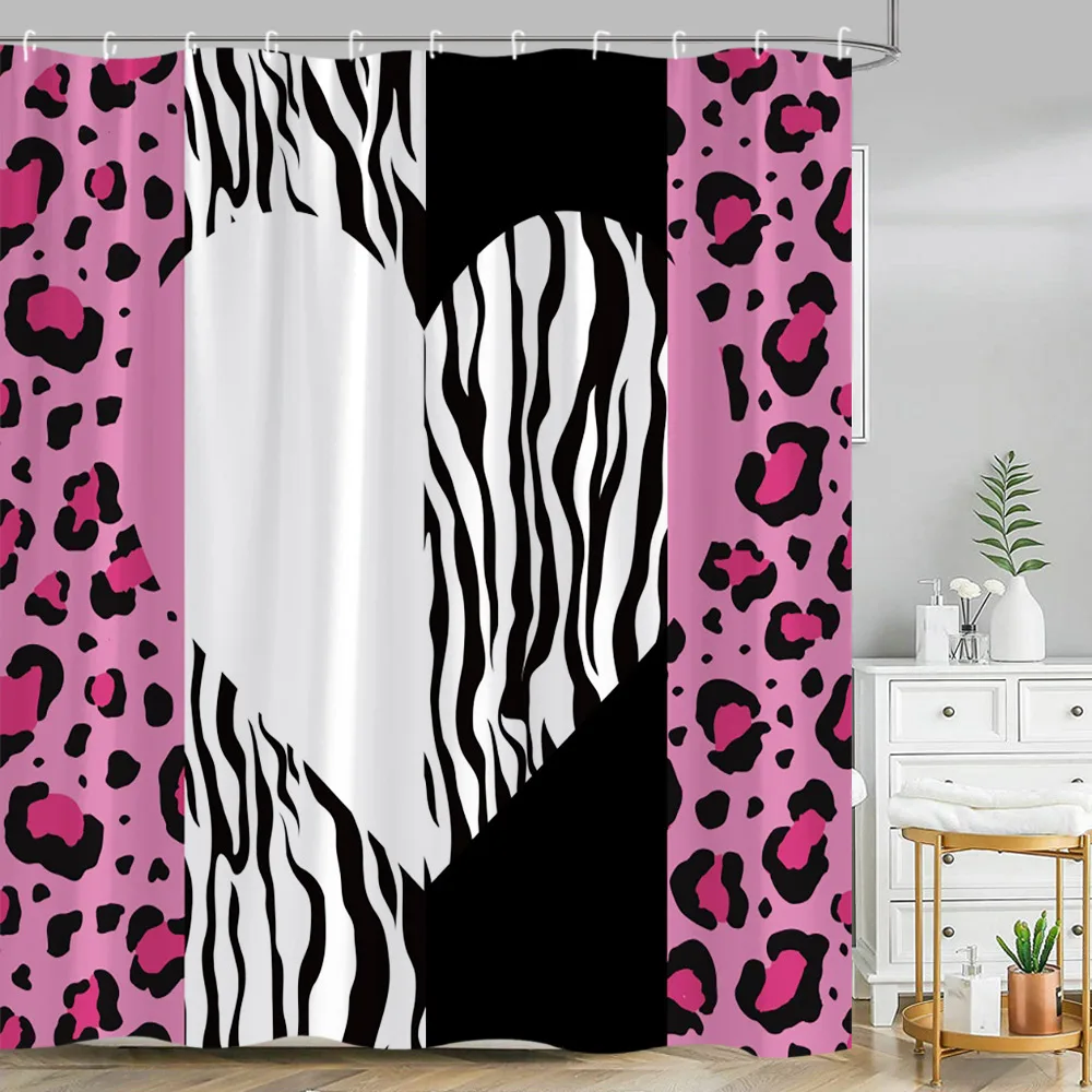 

Creative Colorful Shower Curtain Modern Sexy Animal Texture Leopard Dot Geometric Sexy Heart Polyester Decor Curtain Washable