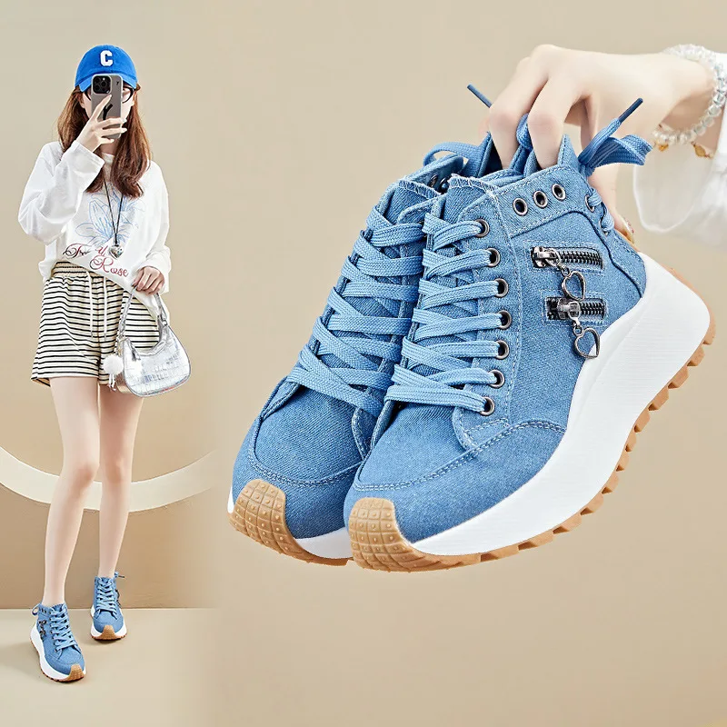 Ins New Women's Canvas 2026 Spring Student Sports Thick Sole Heightening Street Shots Sneakers Casual Shoes