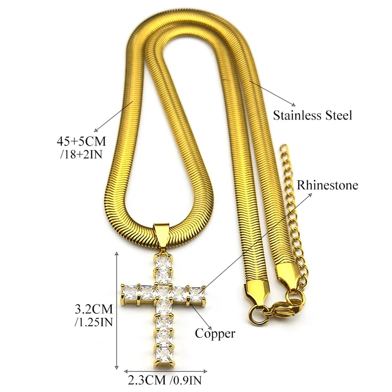 الذهب اللون يسوع الصليب قلادة المسيح المخلص المسيحية الكاثوليكية حجر الراين قلادة للنساء الفولاذ المقاوم للصدأ النحاس المجوهرات #6