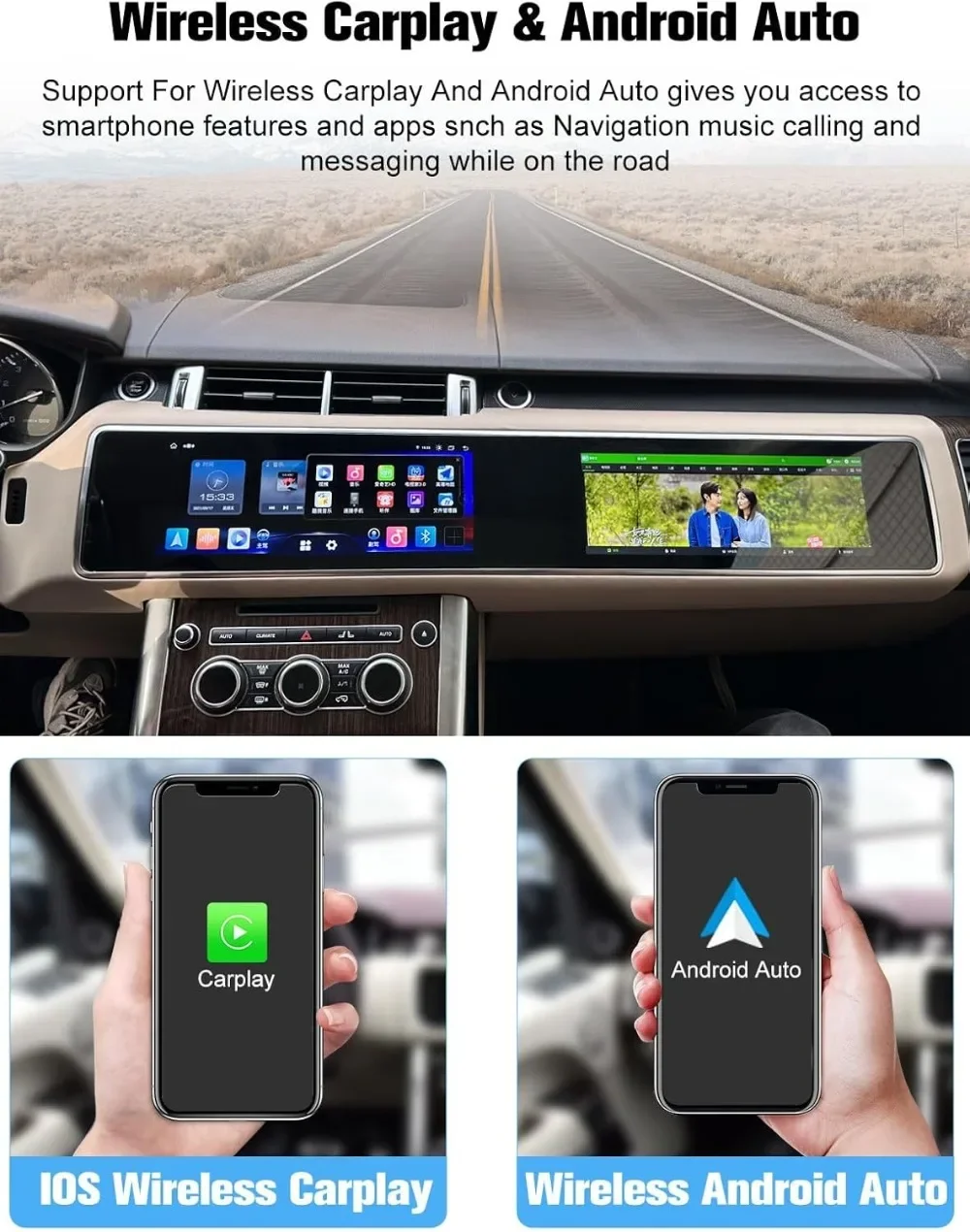 Dual screen stereo For Rover Range Sport 2013-2016 Car Stereo Radio Android Bluetooth WIFI SIM AM FM Wireless Carplay Auto 128G