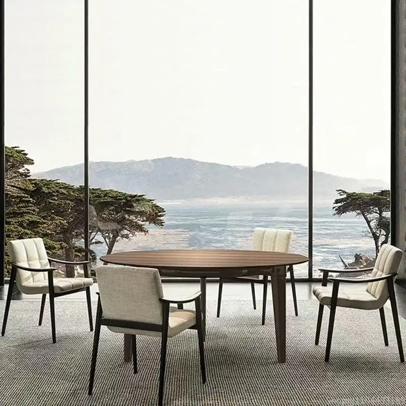 كرسي طعام من الجلد الطبيعي بتصميم إيطالي، للاستخدام المنزلي من الخشب الصلب الراقية، كرسي بذراعين من خشب الرماد للشاي، كرسي مكتب.