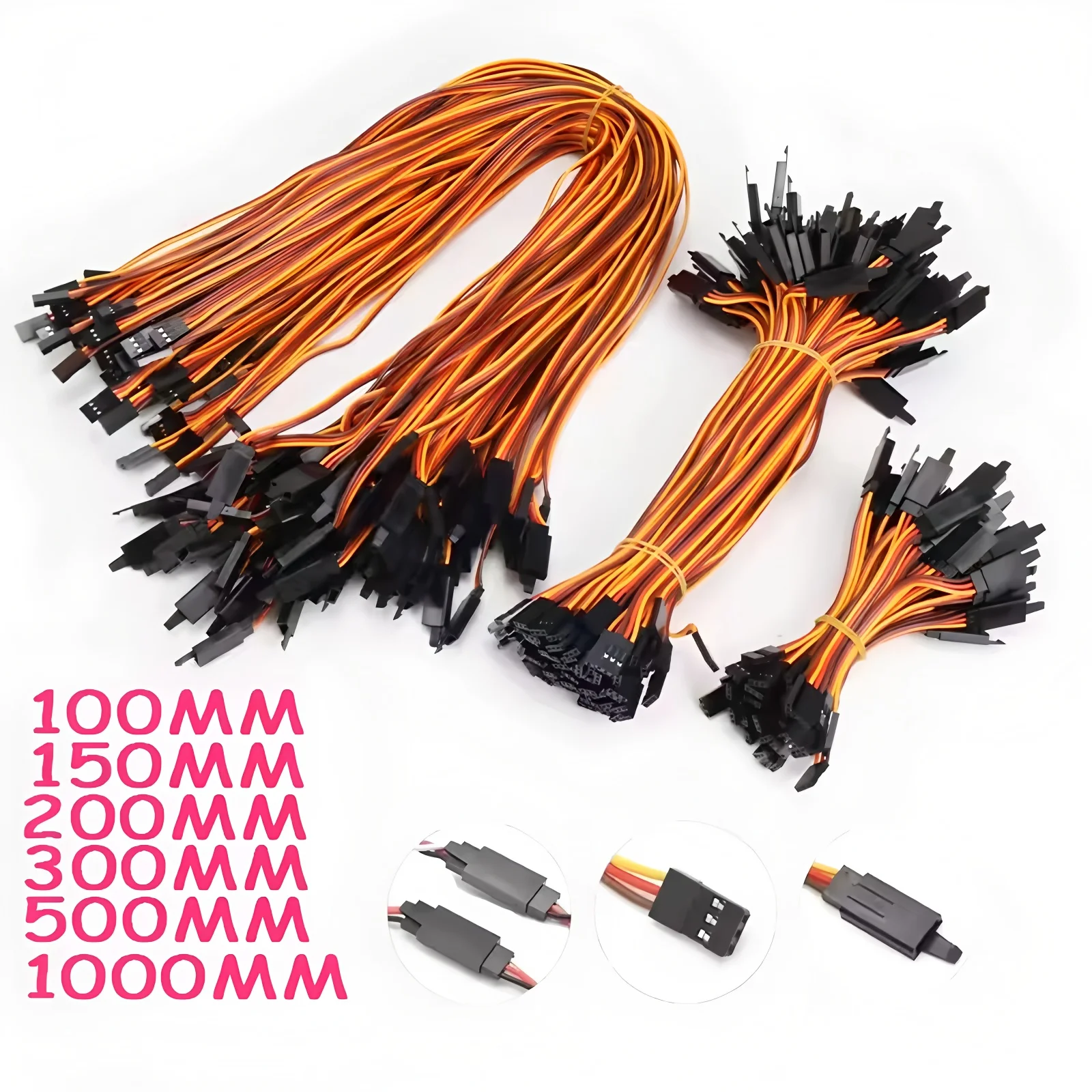 10Pcs/lot 100 /150 / 200 / 300 / 500 / 1000mm Extension Lead Wire Cable Anti-loose 60 core Servo For RC Futaba JR Male to Female