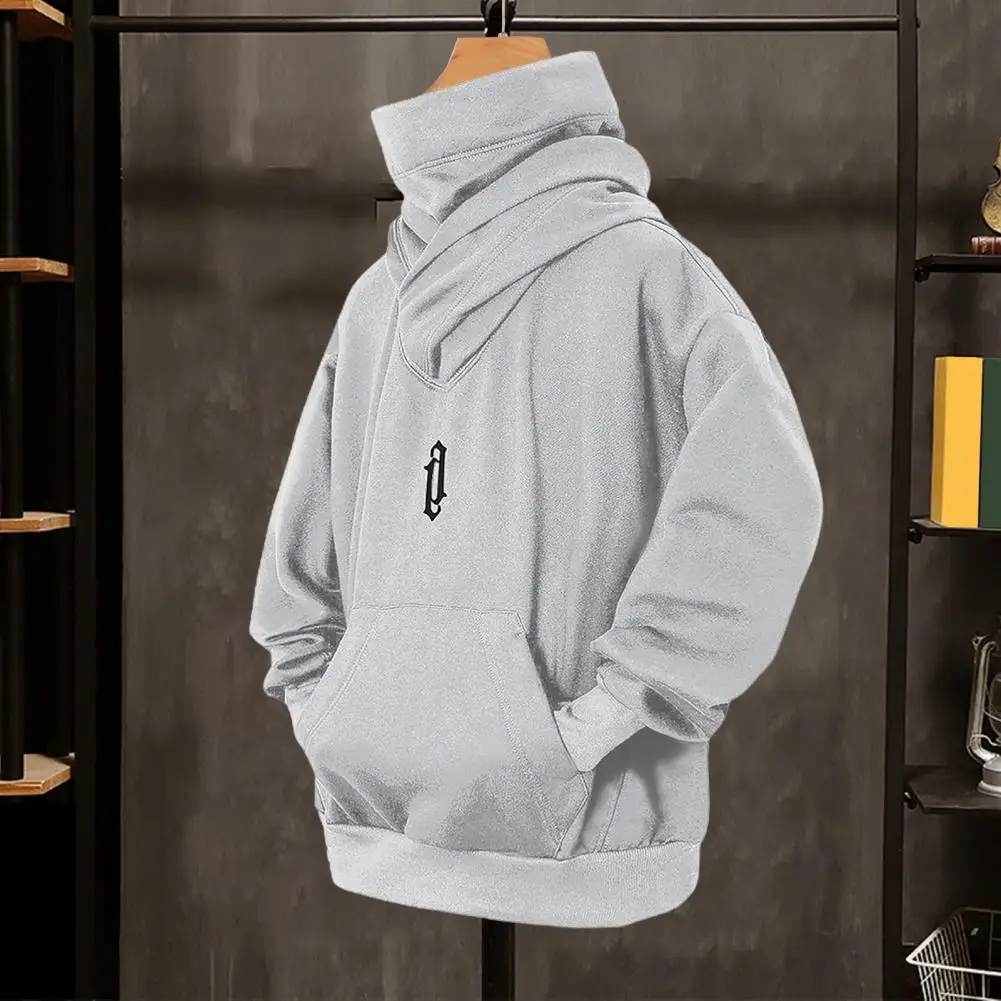 

Men Winter Hoodie High Collar Neck Protection Hooded Pullover Long Sleeves with Big Pocket Long Sleeve Hooded Casual Sweatshirt