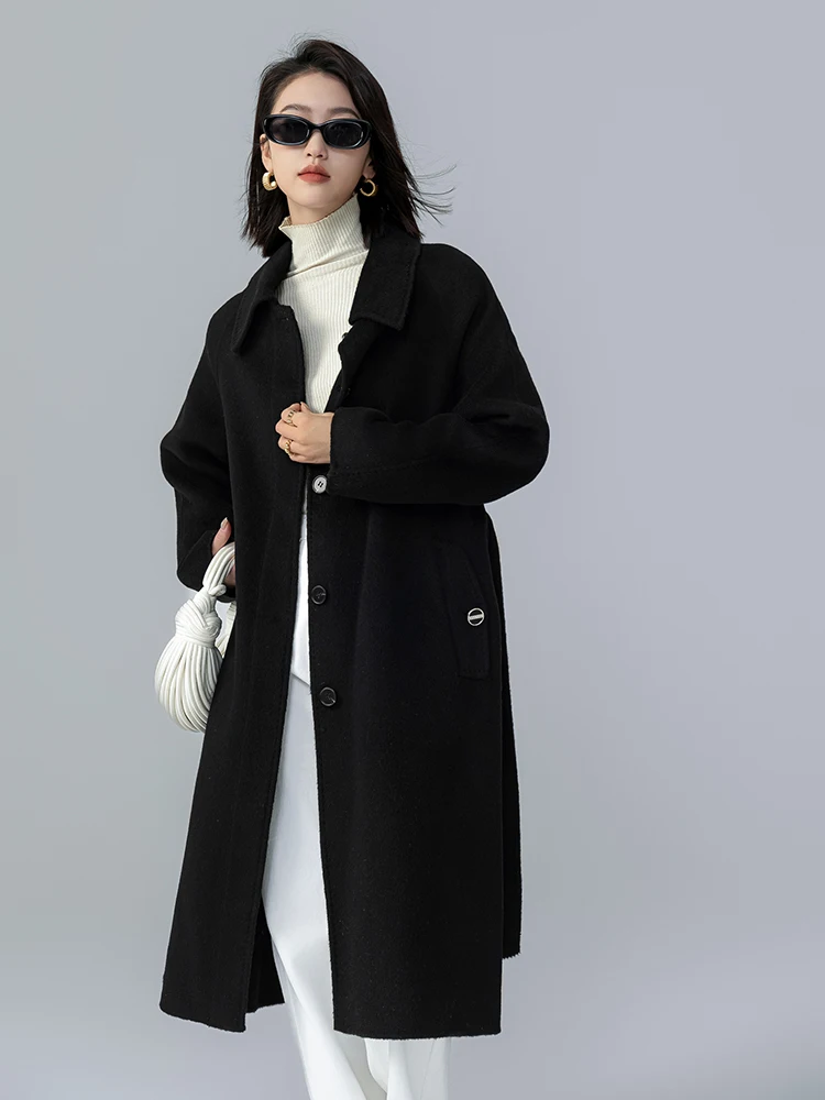 35% Camel Wool Lapel Women's Coat Long Hidden Hook Handmade Woolen Coat Loose Comfortable Women's Clothing Outerwear Coat