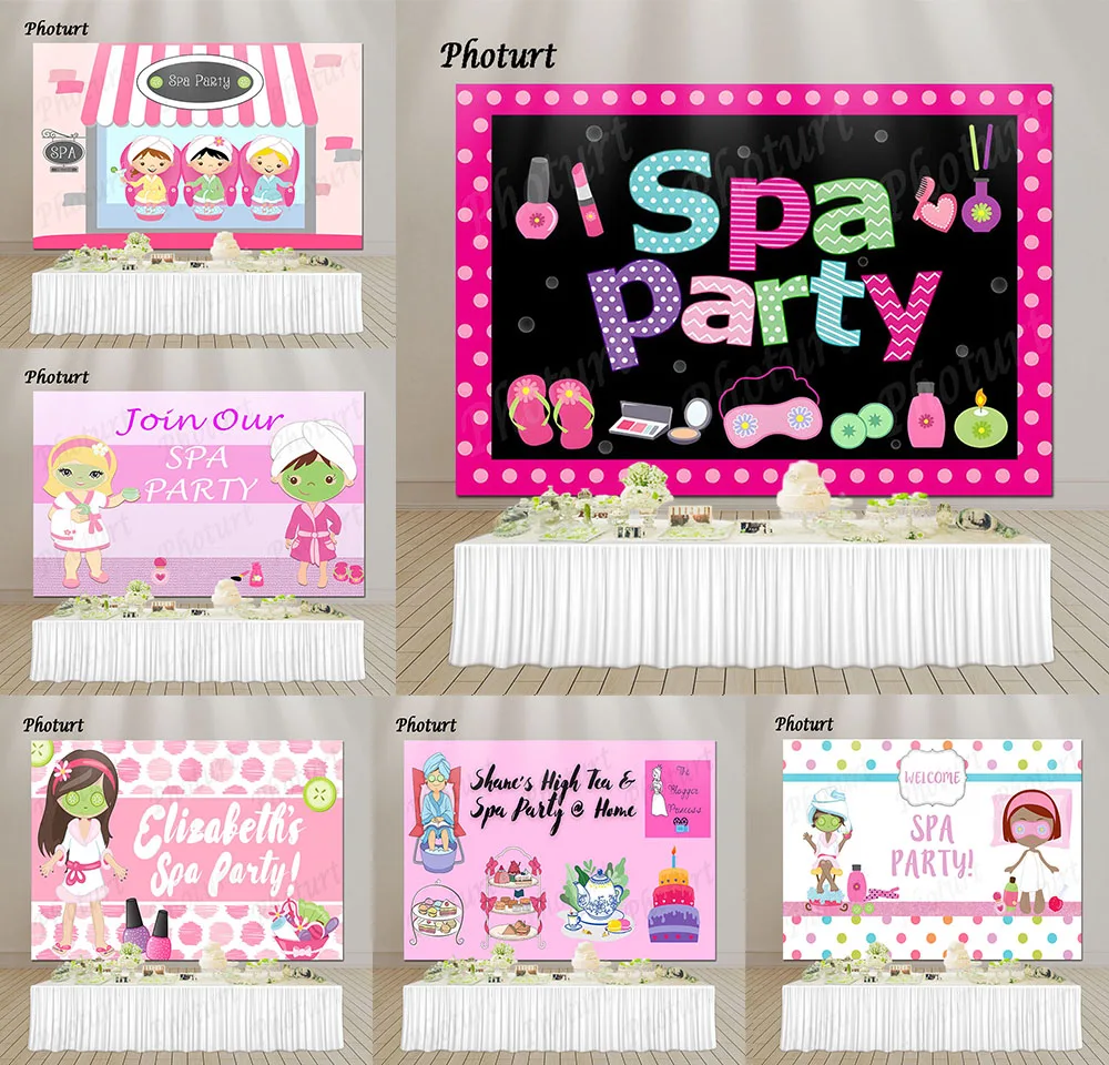 Home Tea Spa Party Backdrop Girl Birthday Party Background Pink Doll Vinyl Polyester Photography Banner Props