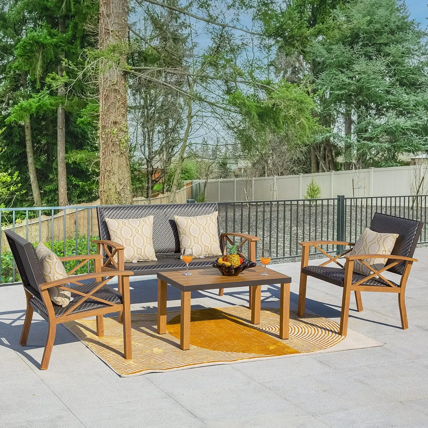 Patio Funiture Set, Outdoor Aluminum Wicker Padded Sofa,Garden Conversation Set with Beige Sunbrella Pillows