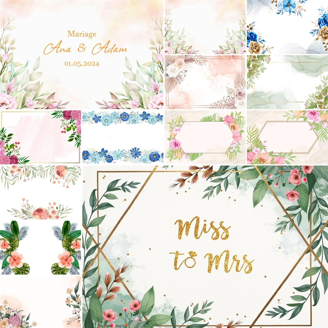 

MOON.QG Wedding Bridal Shower Banner Flower Backdrop Grass Leaves Background Photography Birthday Custom Party Decoration Wall