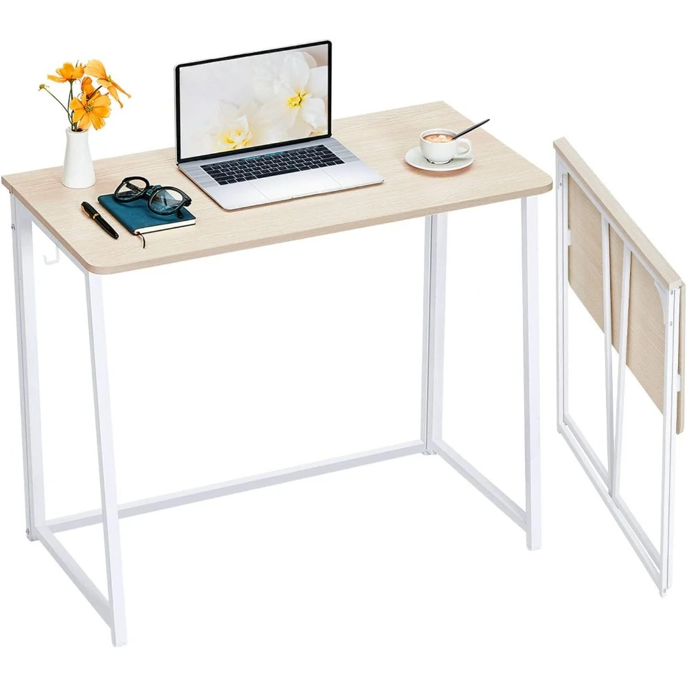 31.5 Inch Folding Desk, for Small Spaces, Space Saving Computer Table Writing Workstation for Home Office, Small Foldable Desk