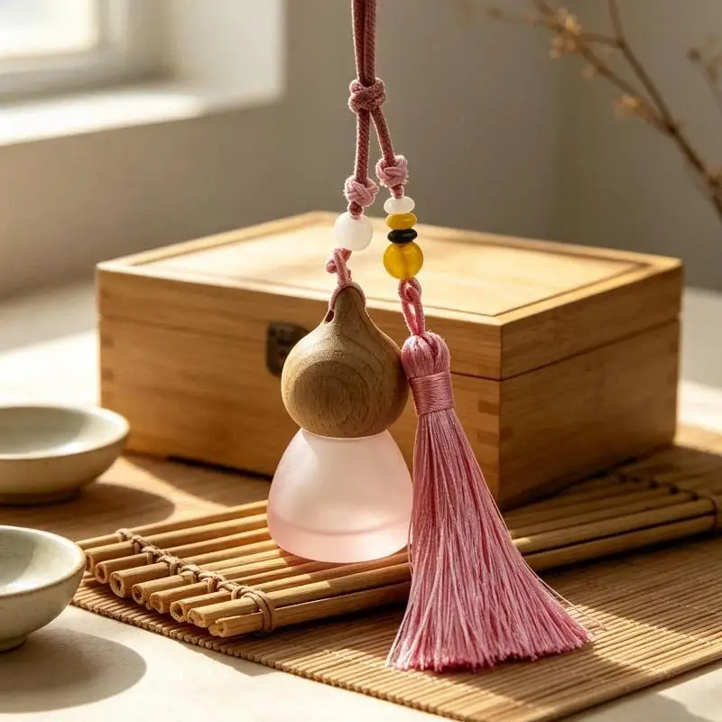 Chinese Style Empty Car Perfume Bottle Pendant 1Pcs Gourd Shape with Tassel Hanging Ornament for Vehicle Interior Home Decorati