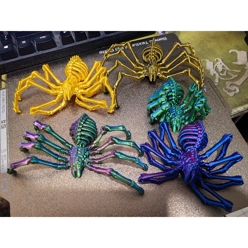 3D Printed Hell Skeleton Wolf Spider with Movable Joints and Shrinkable Spider Model Toy Display Piece