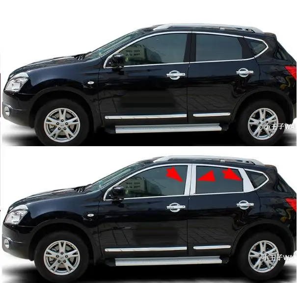 Dla nissana QASHQAI J10 2008-2013 okno chromowane nakładki słupkowe listwy ozdobne akcesoria do stylizacji akcentów