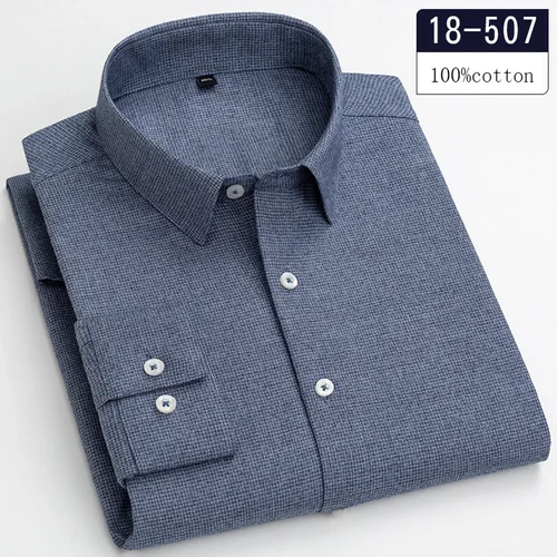 Imagen 2 del producto Camisas completas de pata de gallo 100% algodón de alta calidad de lujo para hombres, camisa informal ajustada, ropa de diseñador suave a cuadros de manga larga
