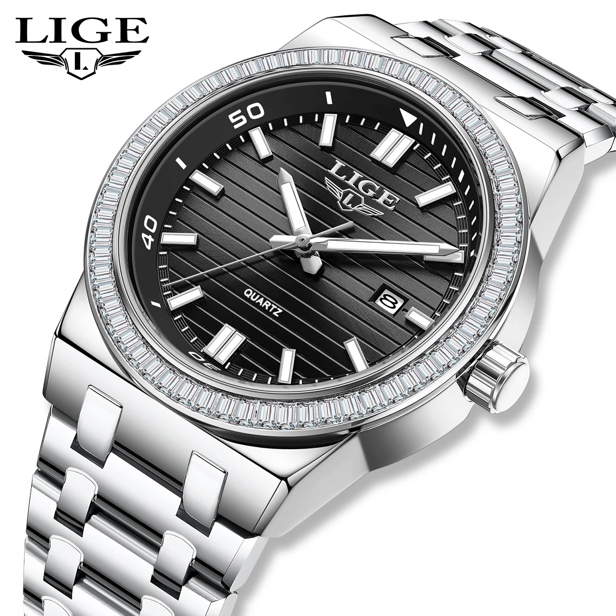

LIGE простой дизайн циферблата кварцевые мужские часы модный роскошный ремешок из нержавеющей стали календарь водостойкие светящиеся мужские часы подарочная коробка