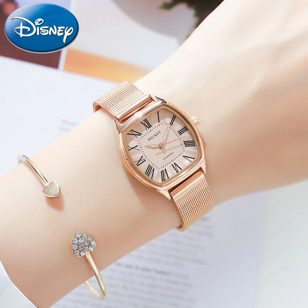 

Disney Gift Mickey Mouse Quartz Watch Rose Gold Stainless Steel Band Clock Youth Girl Hour Junior Time Relogio Feminino