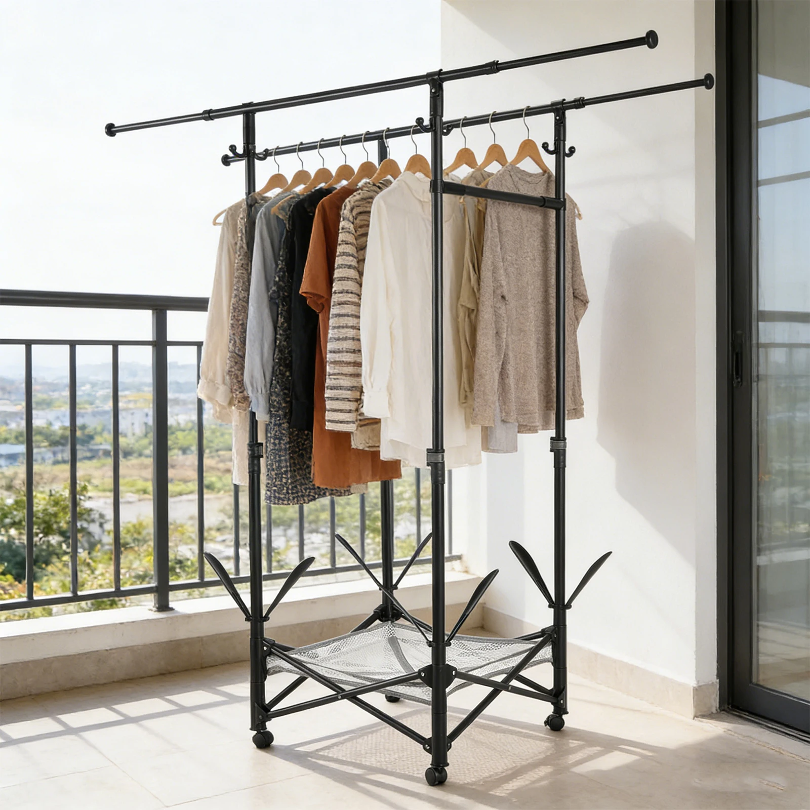 

Telescopic clothes drying rack foldable and movable clothes drying rack (03)