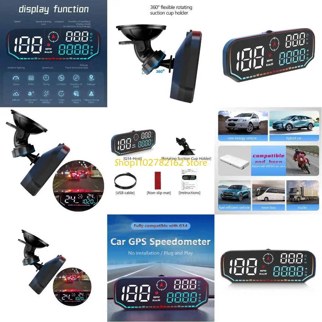 

547B Speedometer KMH/MPH Digital Speed Meter Gauge Head Up Display USB Connection LED Display Speedometer