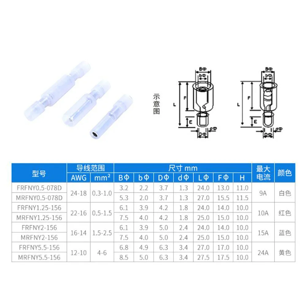 FRFNY/ MRFNY White/Red/Blue/Yellow cold-pressed terminal connectors Pin 0.3-2.5mm2,24-14 AWG Wire