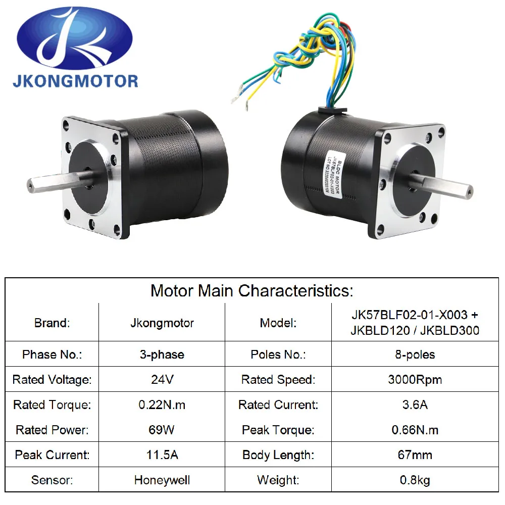 Jkongmotor 24V 69W 57mm JK57BLF02-01-X003 brushless DC motor with D-Cut 3000RPM for cradle machine with BLD120 BLD300 driver