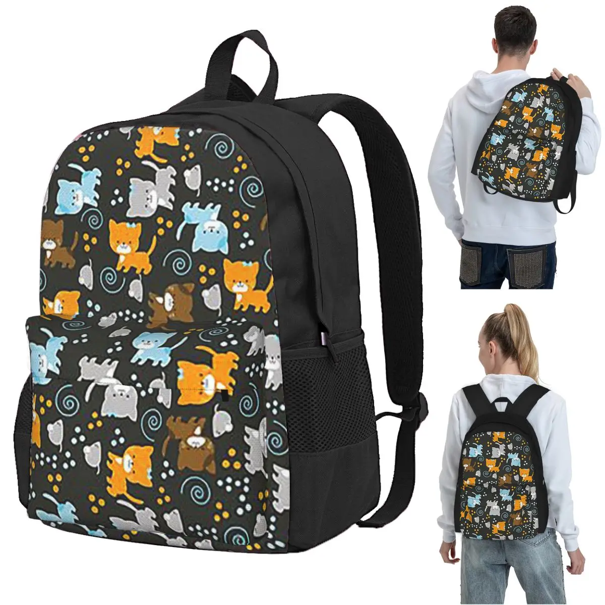 Gray Ginger And Siamese Kittens Cats Backpack Student BookBag Kids School Bag Computer Shoulder Bags for Men Women