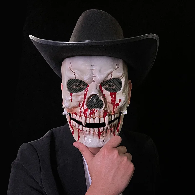 Half Face Moving Mouth Mask Terror Role Playing Prop New Halloween Skull Mask for Adults