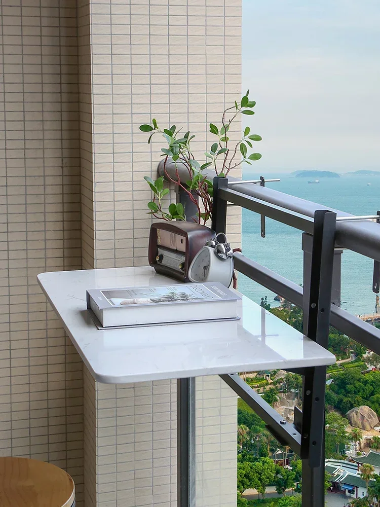 Balcony railing hanging table foldable lifting marble parapet desk