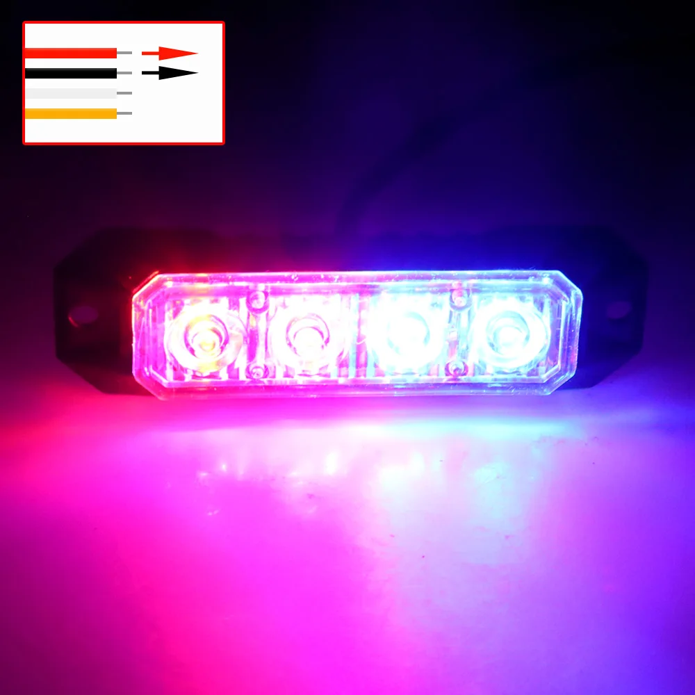 1 Stuks 4led Strobe Waarschuwing Flitser Flitser Grille Knipperende Lichtbalk Truck Auto Baken Lamp Verkeerslicht 12V 24V Auto Licht