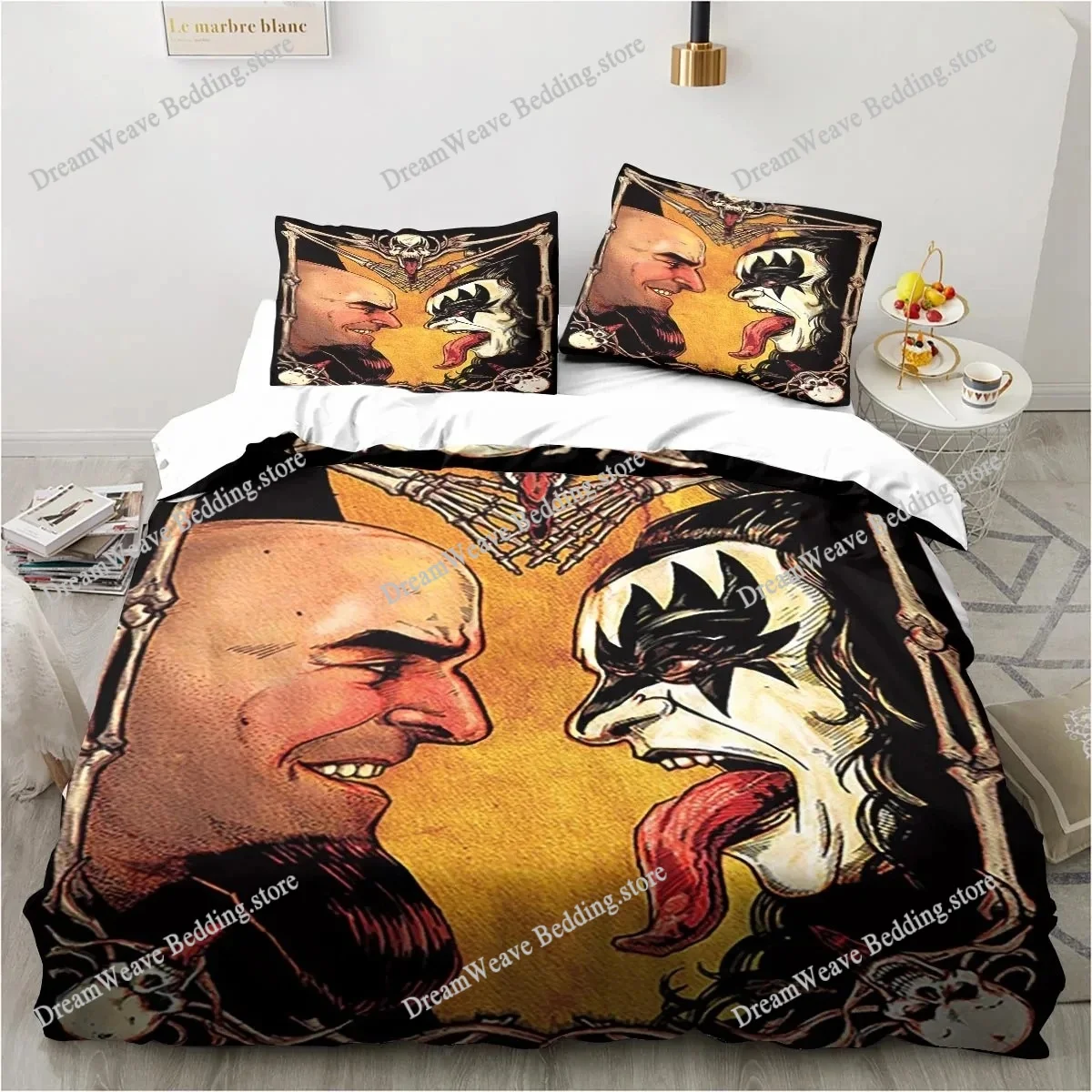 

3D Print Rock Band KISS Band Bedding Set Duvet Cover Bed Set Quilt Cover Pillowcase Comforter King Queen Size Boys Adult Bedding