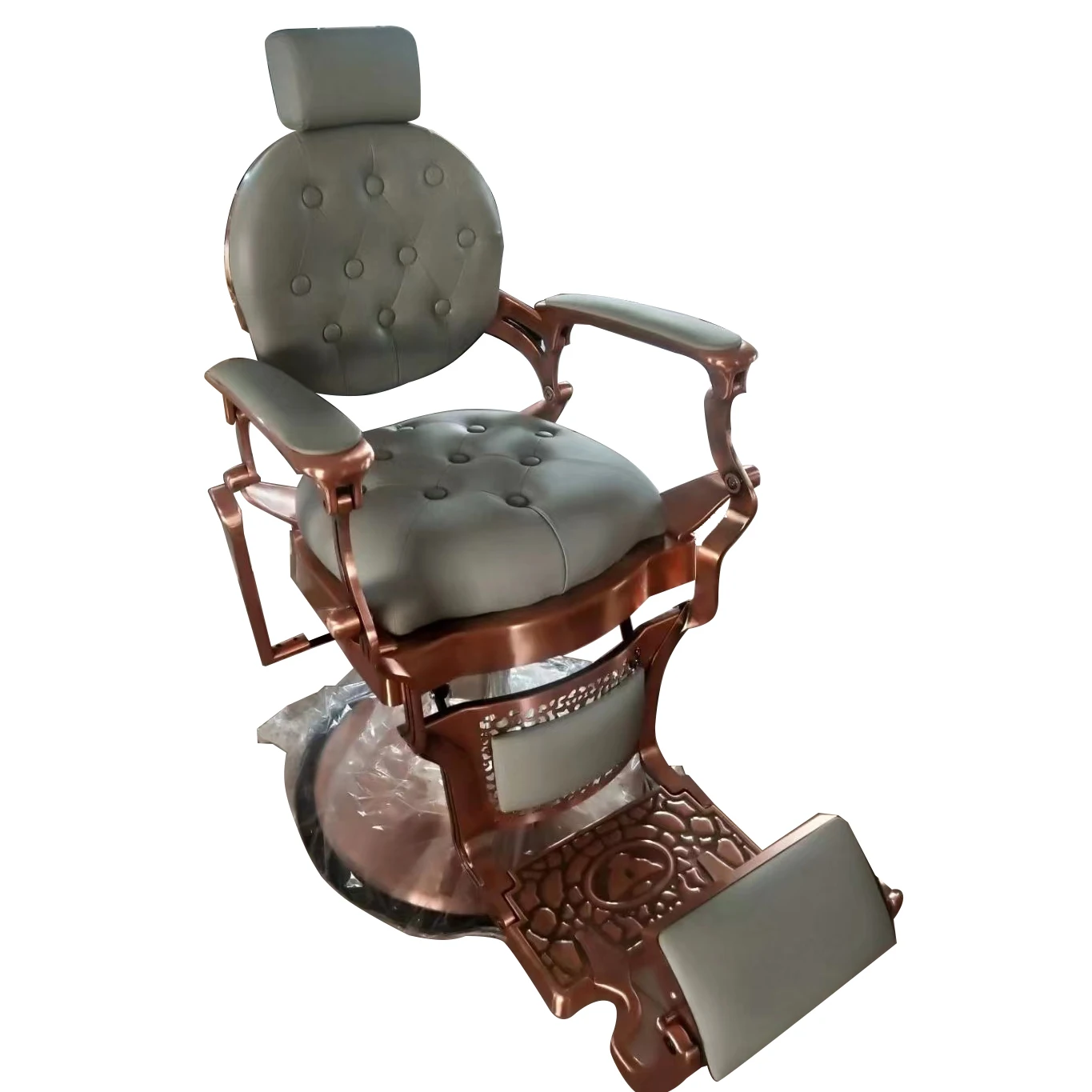 Antique Salon Equipment Beauty Barber Shop Heavy Duty Metal Barber Chair with Leather Seat Steel Pump