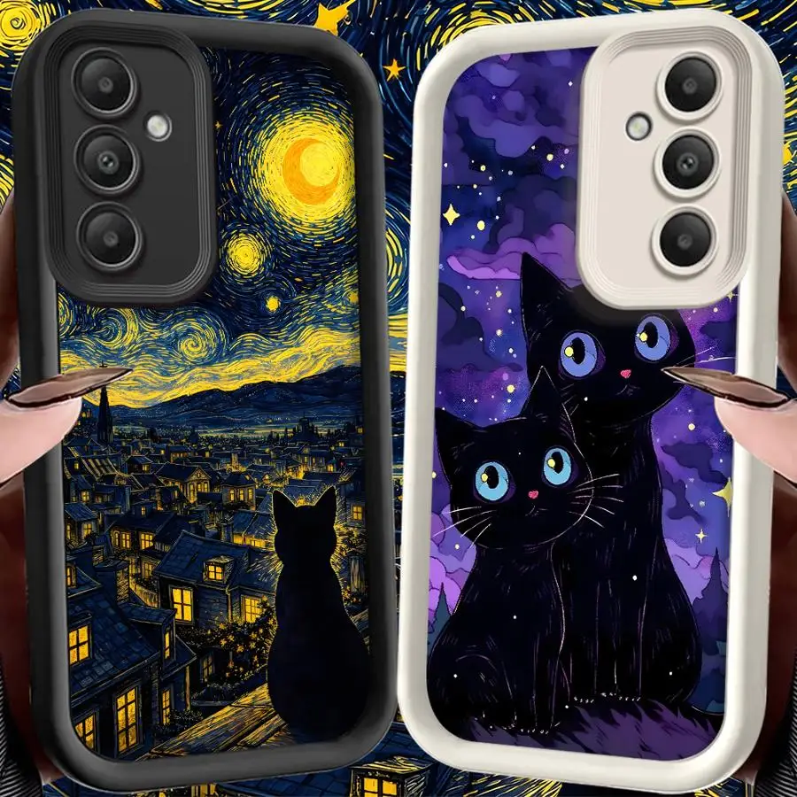 Black Night Star Cat Phone Cover Case for Samsung Galaxy S26 Ultra S25 S23 FE S22 S25 Edge S21 S24Ultra S20FE S24 Plus