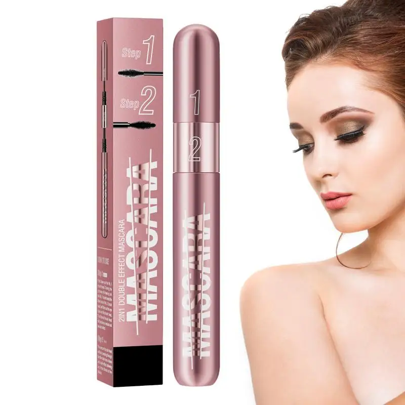 1pcs Double Effect 4D Mascara 2 Brush Heads Waterproof & Long Curl Natural Thick Eyelash 2in1 Eye Black Mascara