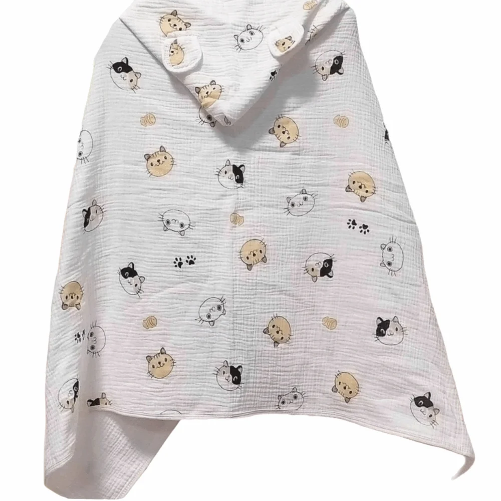 Cartoon Printed Baby Gauze Bath Towel Soft Comfortable Cartoon Cloak Towel Four Layer Absorbent Hooded Bathrobe Children
