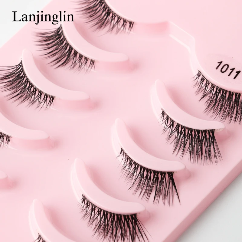 Lanjinglin ครึ่งขนตา 5 คู่ Reusable Soft Natural Lashes ดูธรรมชาติ Faux Mink Wispy Mink Eyelashes Extension แต่งหน้า