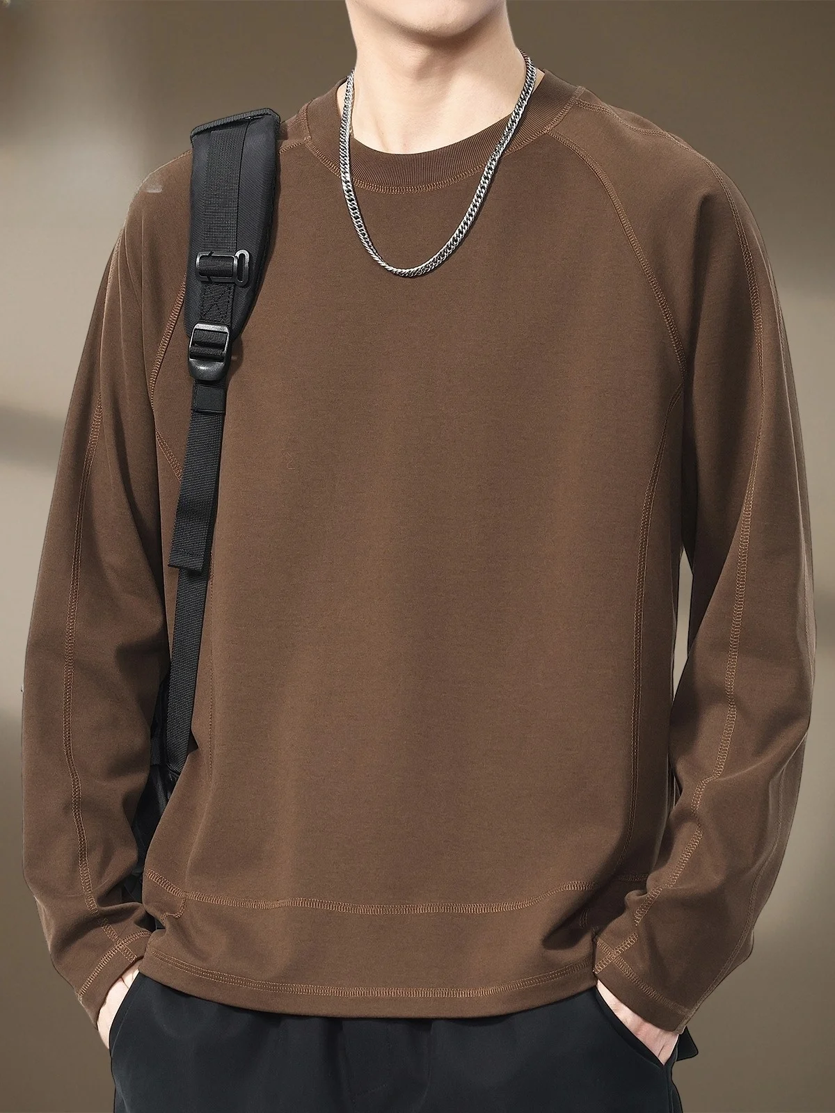 

Цветная мужская футболка с длинным рукавом, свободного кроя, повседневная, весенняя новинка, с круглым вырезом, базовая, удобная, дышащая