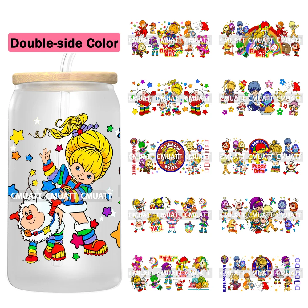 Double Side Color Cute Girls UV DTF Cup Wrap Personalized Design Unique Durable Waterproof For 16oz Libbey Glass Can Stickers