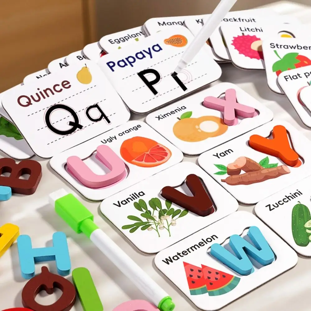 

Wooden Alphabet Flash Cards Set English Exercise Montessori Letter Puzzle Toys Exquisite Miniature Cognitive Memory Game