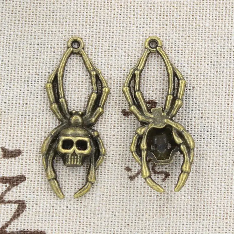 8pcs Charms Halloween Skull Spider 40x16mm Handmade Pendant Making fit,Vintage Tibetan Bronze Silver color,DIY For Necklace image 2