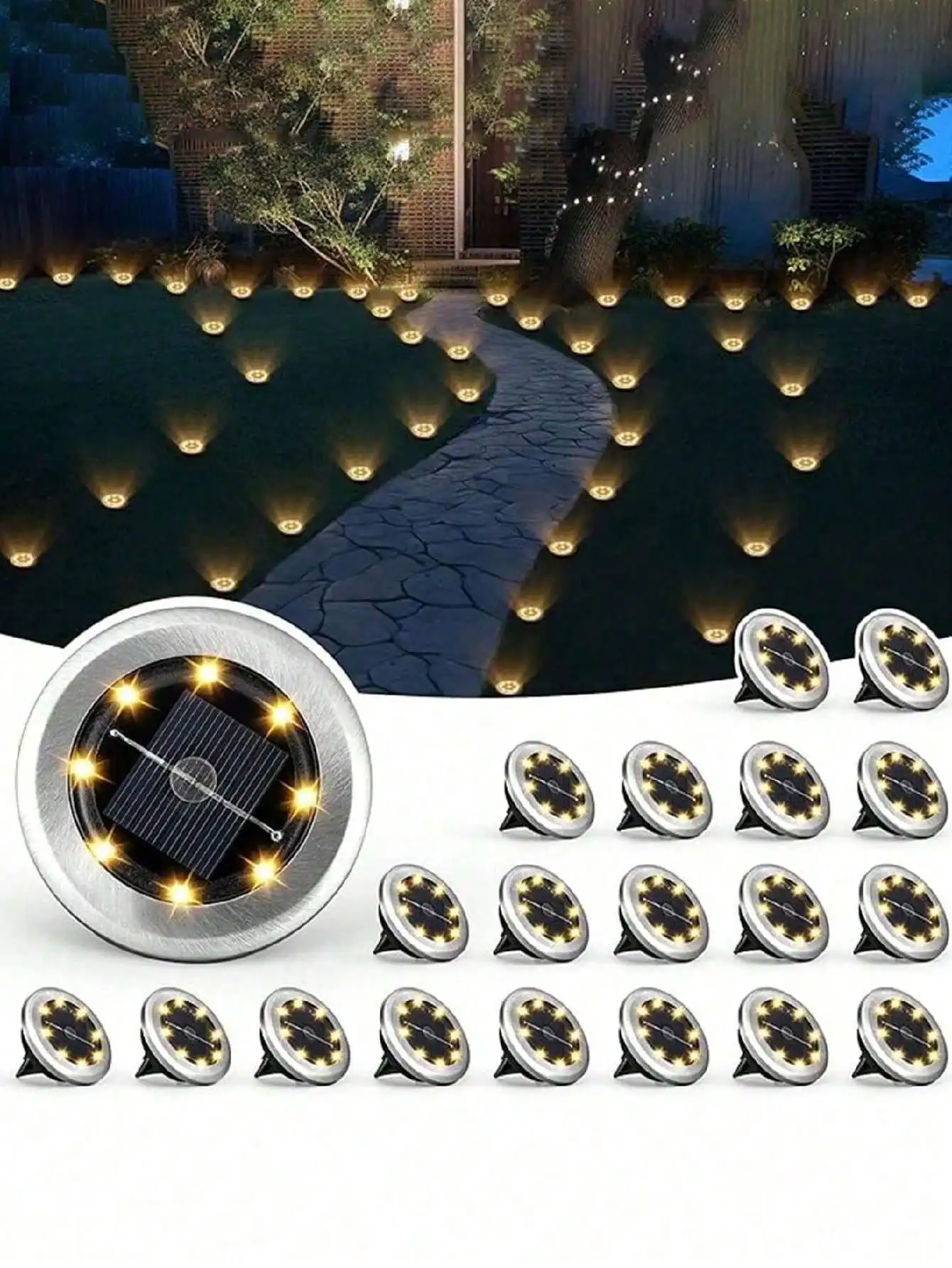 

1/4/12Pcs Solar Ground Lights - Waterproof Outdoor Landscape Lighting For Pathway, Garden, Yard, Lawn, And Walkway Home Decor - 8 LEDs Solar Disk Lights