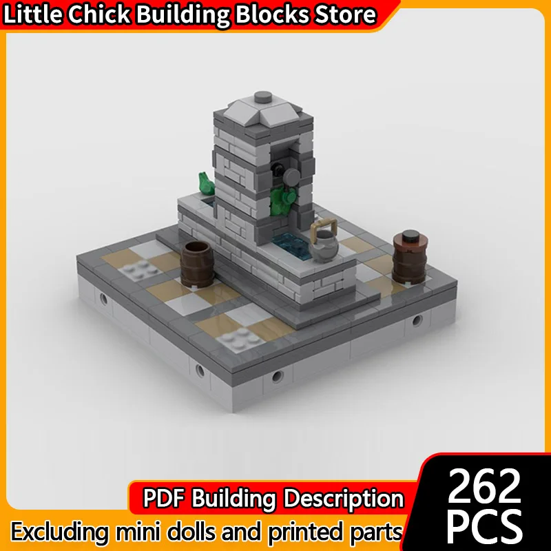 

Medieval Castle Model MOC Building Bricks Fountain On The Market Modular Technology Children Holiday Gifts Assemble Toys Suit