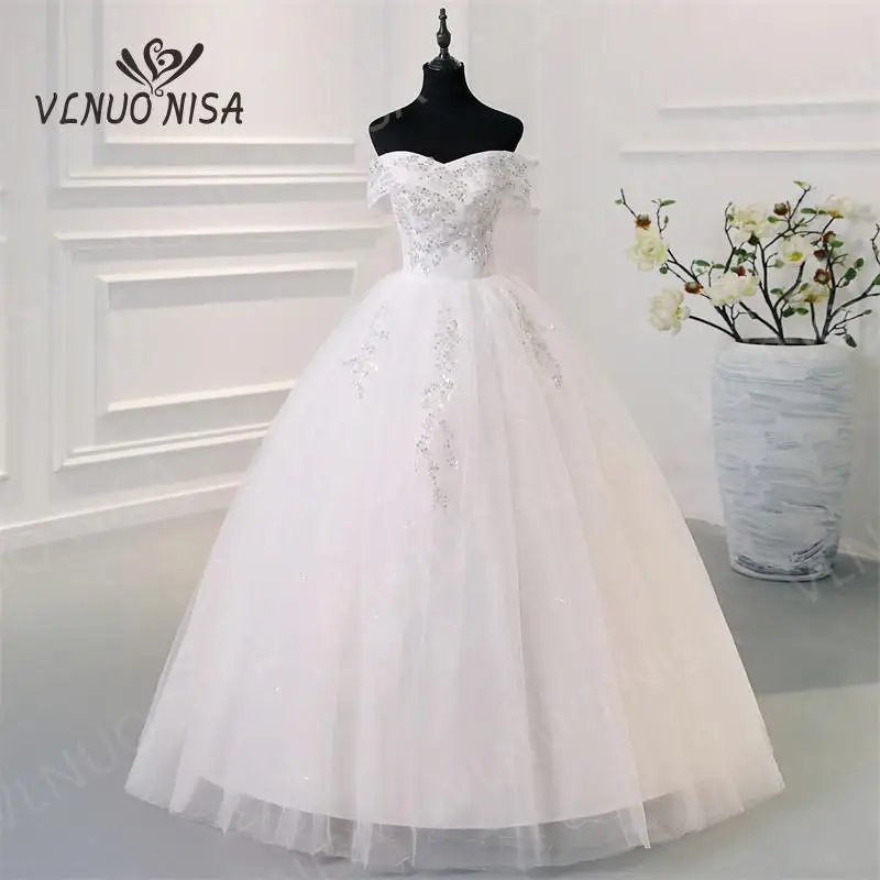 Vlnuo nisa New Fashion off shoulder Wedding Dress plus size Hot Sale Sequined Cheap Bridal Gown Robe de Marie Vestidos De Noiva