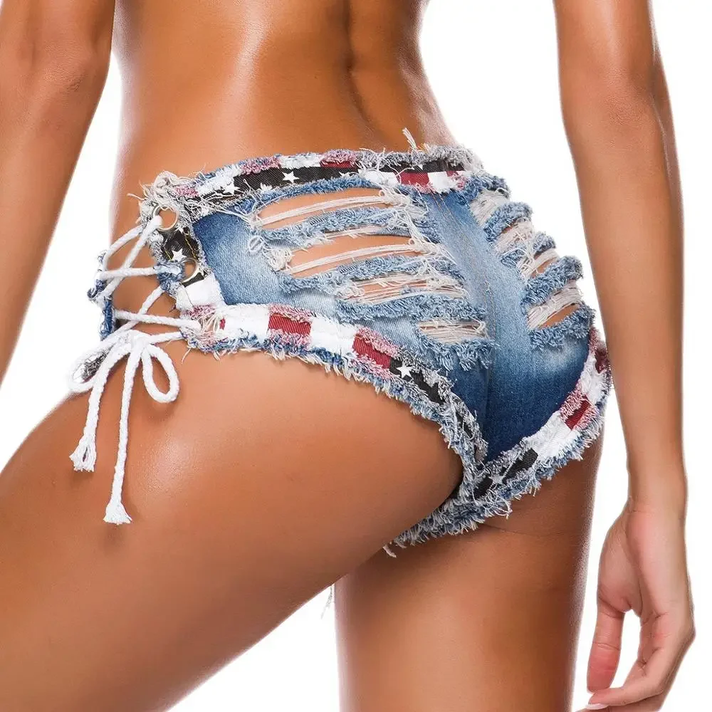 

Summer New Women Sexy Hole Hollow Out Bandage Denim Ripped Shorts Jeans Mini Skinny Club DJ Dance Shorts