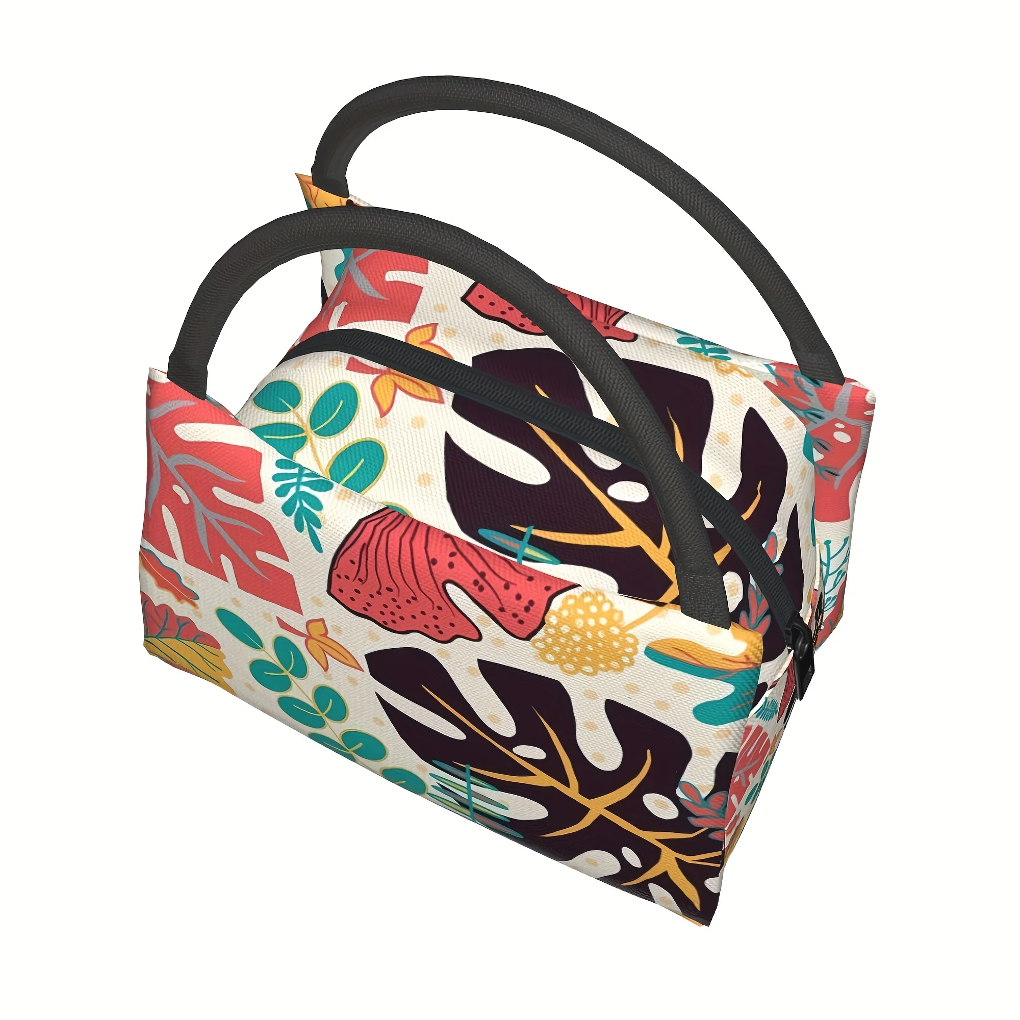 Tropical Palm Leaf Pattern Insulated Cooler Bag, Reusable Lunch Tote For School, Work, Picnic, Beach Essentials