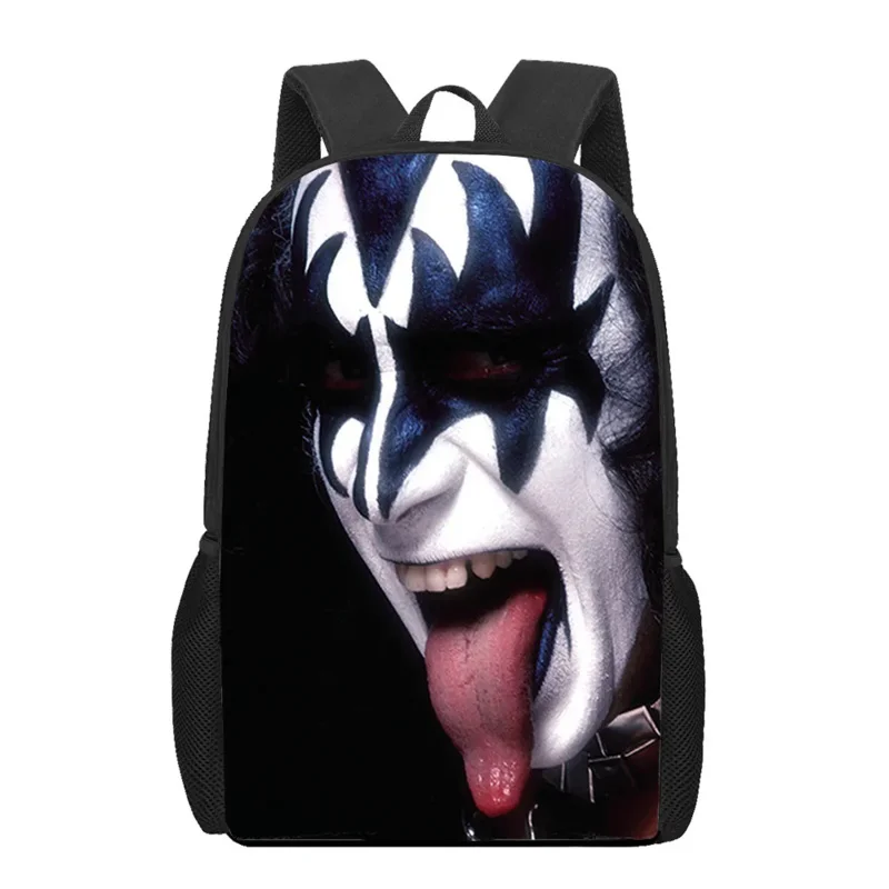 Kiss Band Print School Bags para crianças, sacos de livros para meninas e meninos, mochila para laptop adolescente, mochila de viagem casual para mulheres e homens